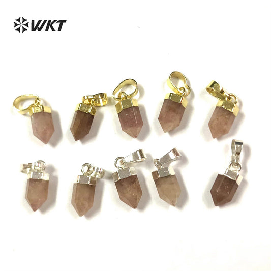 WT-P1755 Dainty Tiny Natural Stone Mini Cute Hexagonal Strawberry Crystal Pendants Components for Jewelry Making Quartz Point
