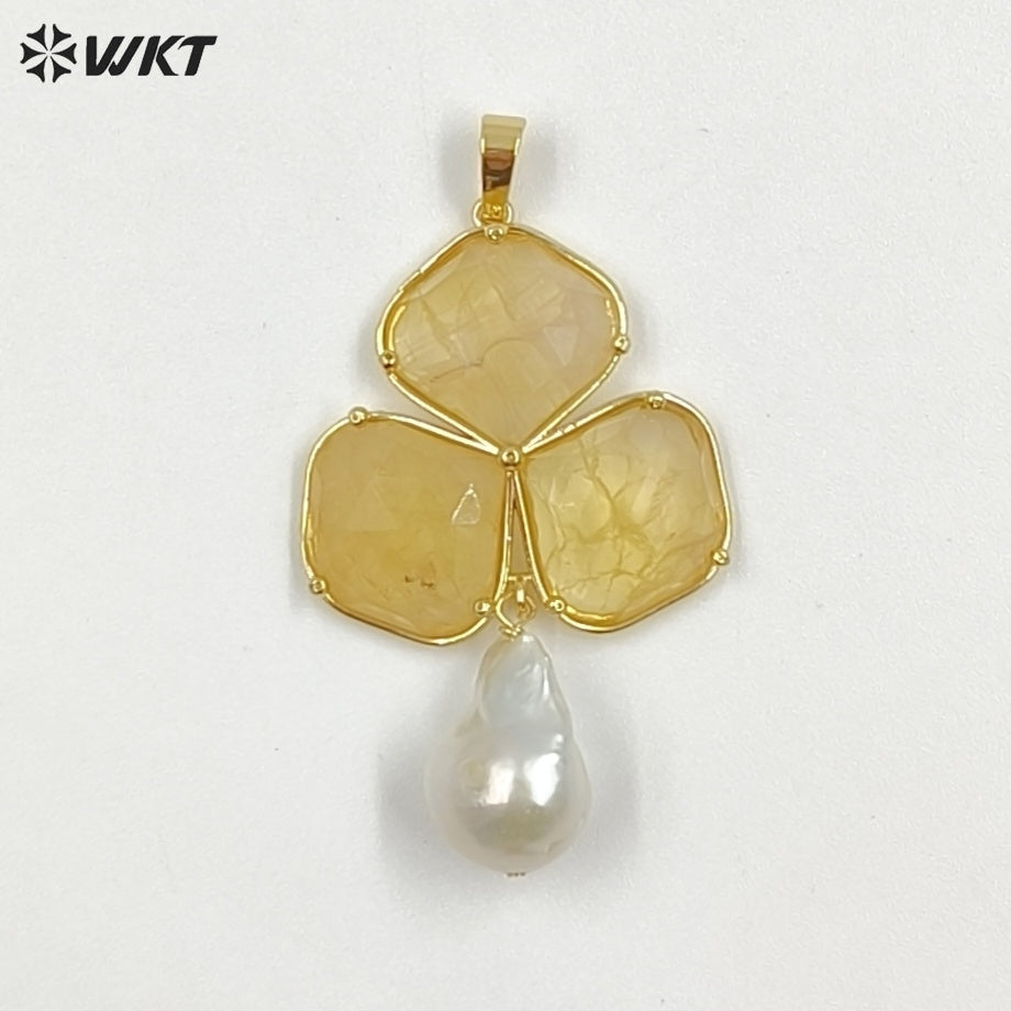 WT-JP506 Newest Wonderful 18K Gold Plated Three Natural Gemstones And Pearl Pendant For Female Earrings Jewelry Making