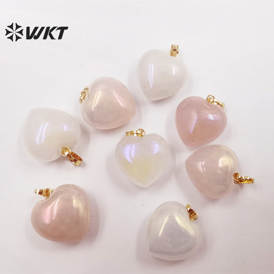 WT-P1825 WKT Newest Fashion Simple Small Heart Aura Stone Pendant Gold Loop Aura Crystal Quartz Heart Pendant Women Aura Pendant