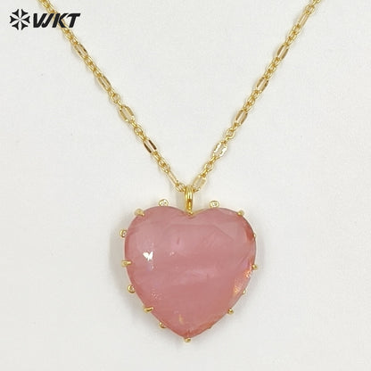 WT-N1525 Wonderful Gold Thin Chain With Colorful Stones Heart Shape Pendant Necklaces For Dance Party Matching Jewelry