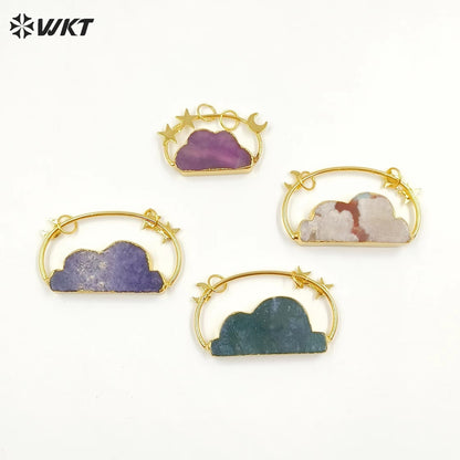 WT-P1945 Wholesale Fashion Handmade Carved Natural Stone Made Clouds Pendant for Lady Necklace Design in 18K Real Gold Plated