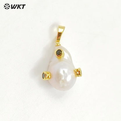 MP138 Wholesale Freshwater Pearl Pendant Pearl With CZ Charm Natural Shape Fashion Charm Jewelry Pearl Pendant