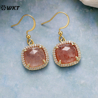 WT-E781 Porcelain High Quality Gemstones Women Earrings Natural Amethyst Amazonite Stone Square Shape For Birthday Gift