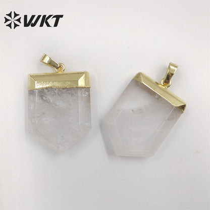 WT-P1829 Women Spirit Healing Crystal Stone Quartz Point Pendant Simple Faceted Spike Shape Crystal Pendant with Resist Tarnish