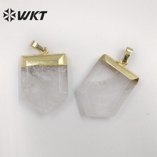 WT-P1829 Women Spirit Healing Crystal Stone Quartz Point Pendant Simple Faceted Spike Shape Crystal Pendant with Resist Tarnish