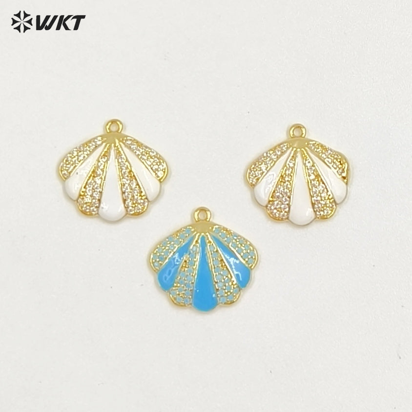 WT-MP311 New Arrival Gold Plated Drop Oil And Zircon Shell Shape Little Charm Pendant For Ladies Jewelry Bracelets Making