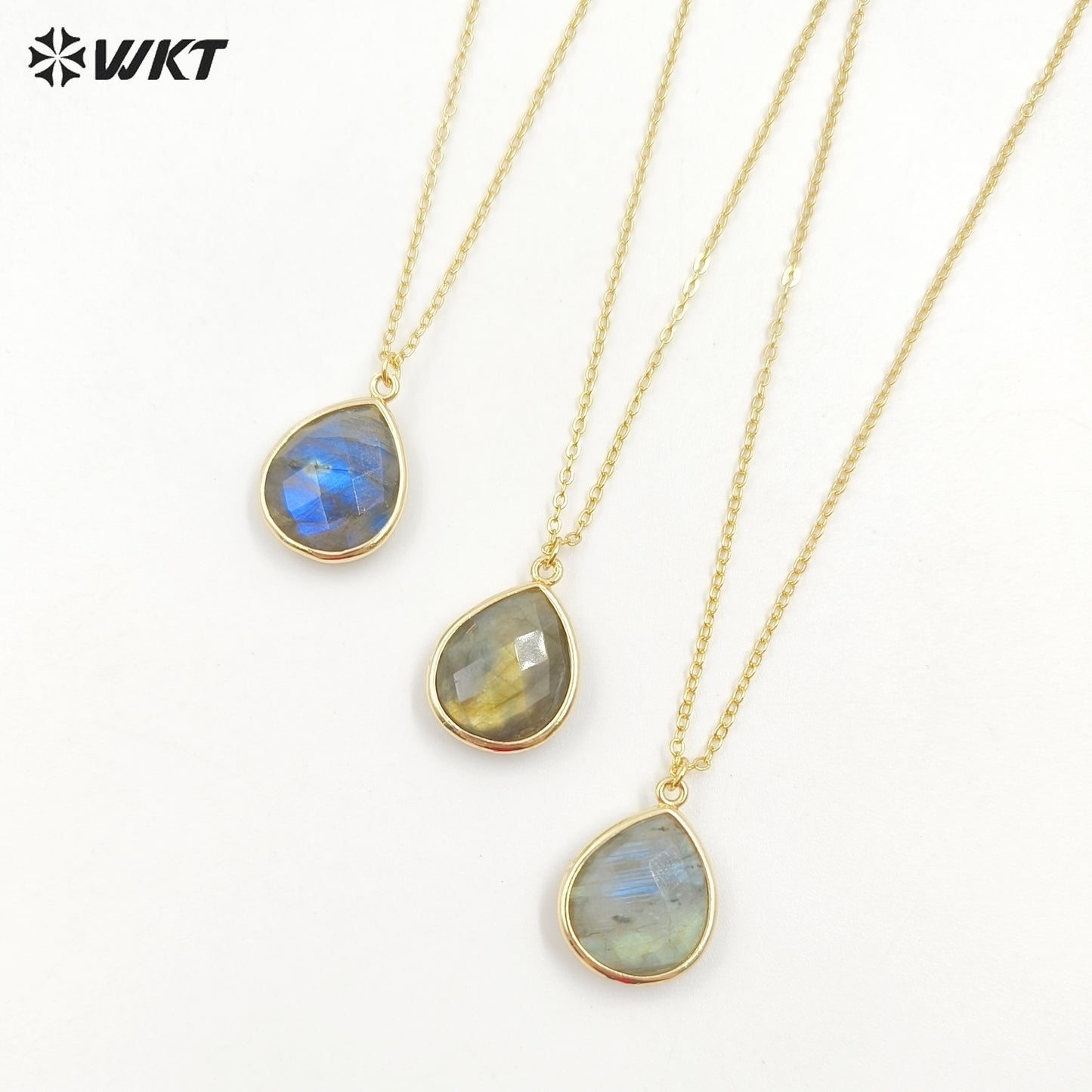 WT-N586 Wholesale Lovely Chic Labradorite Stone Necklace, Fashion Gold Bezel Drop Charm Stone Necklace