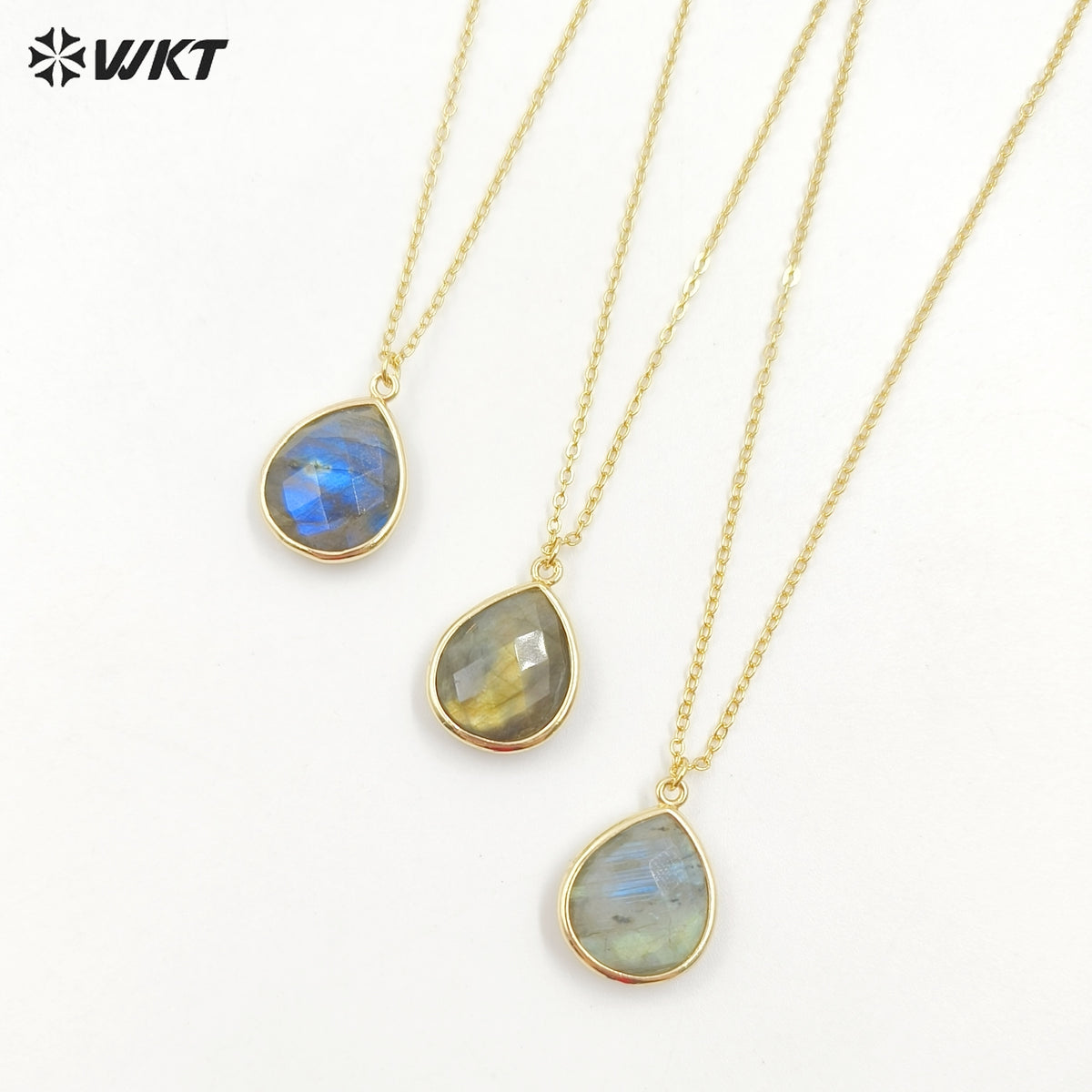 WT-N586 Wholesale Lovely Chic Labradorite Stone Necklace, Fashion Gold Bezel Drop Charm Stone Necklace