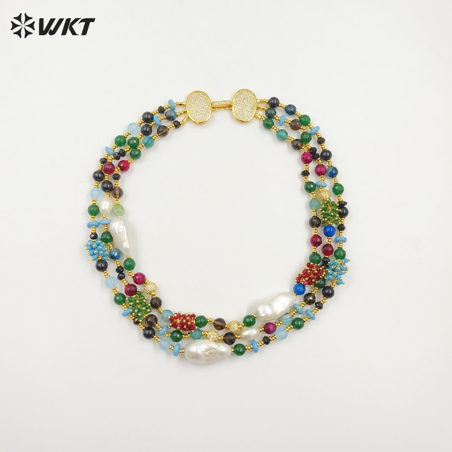 WT-JN265 Amazing Gorgeous 19 Inch Long With Micro Pave Zircon Clasp Close Natural Gemstone Beads Choker Necklace