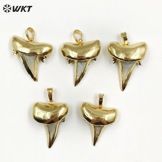 WT-P855 Newest Natural Real Specimen Tooth Accessories for Necklace Pendant,24k Gold Plated Real Pendant