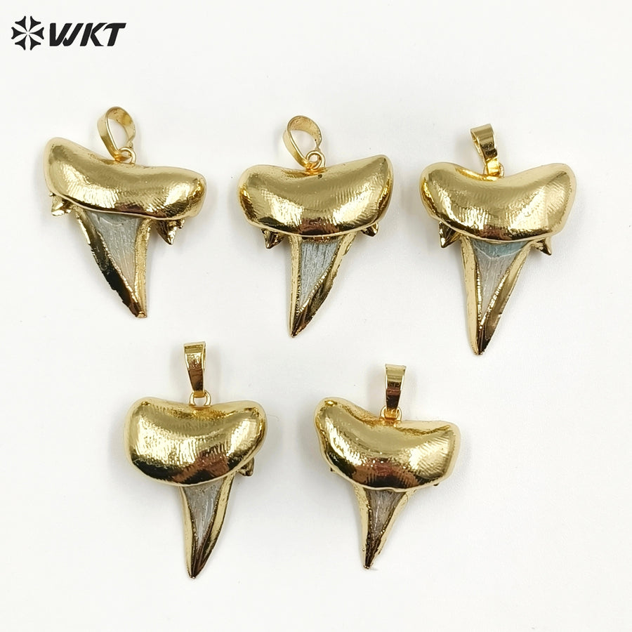 WT-P855 Newest Natural Real Specimen Tooth Accessories for Necklace Pendant,24k Gold Plated Real Pendant