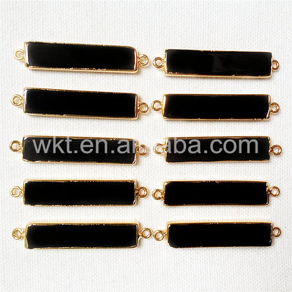 WT-C109 Amazing Long Black Agate bar Connector for Jewelry Making 24k Gold Plated Rectangle Black Agate Connector