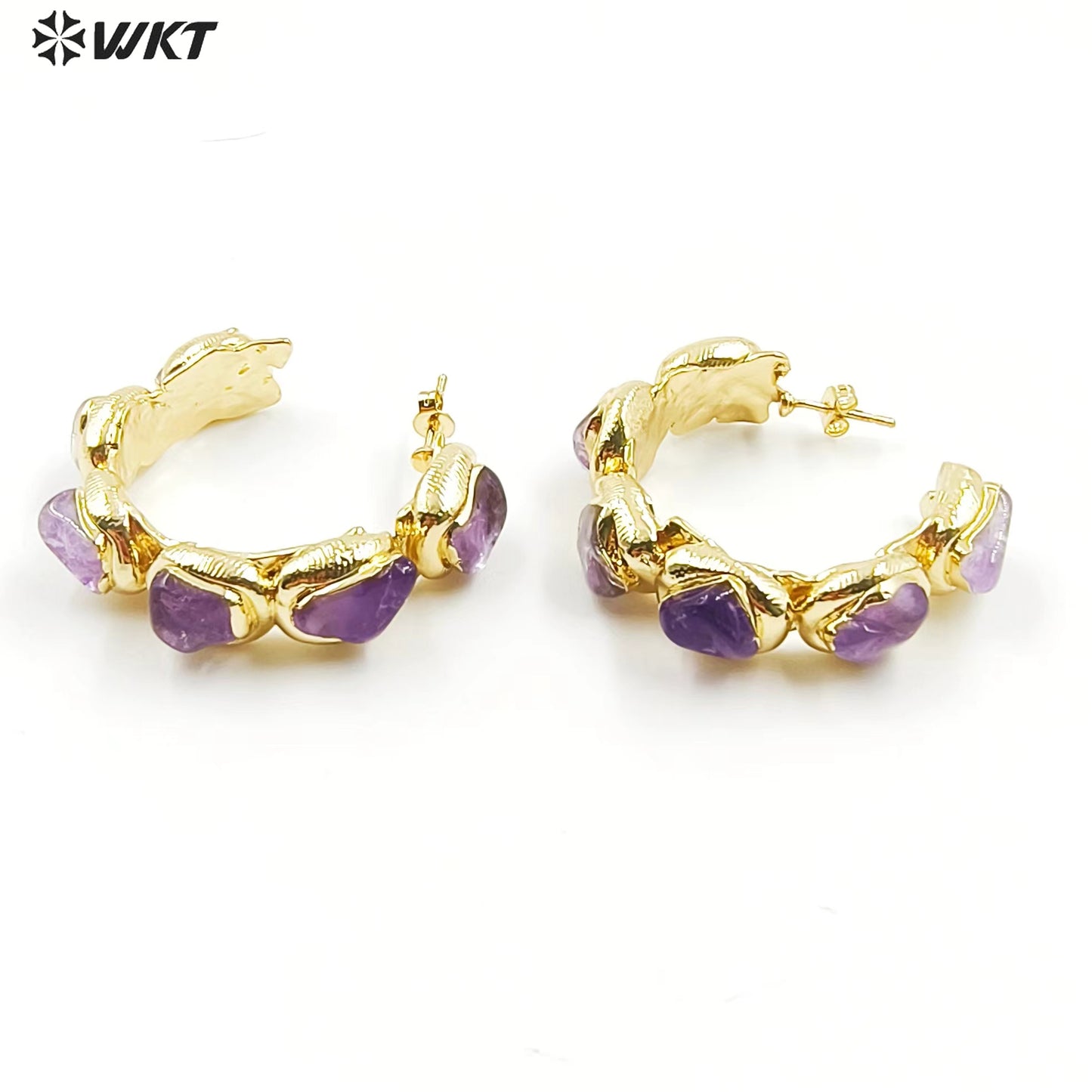 WT-E654 Luxury Wholesale Fashion Gemstone Gold Earrings Women Jewelry Findings with Hoop for You so Nice As a Anniversary Gift