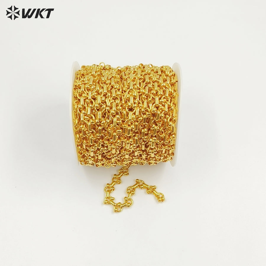 WT-BC257 Good Quality 18k Gold Plated Round Shape with Double Little Circles Metal Yellow Brass Link Chain for Jewelry Making