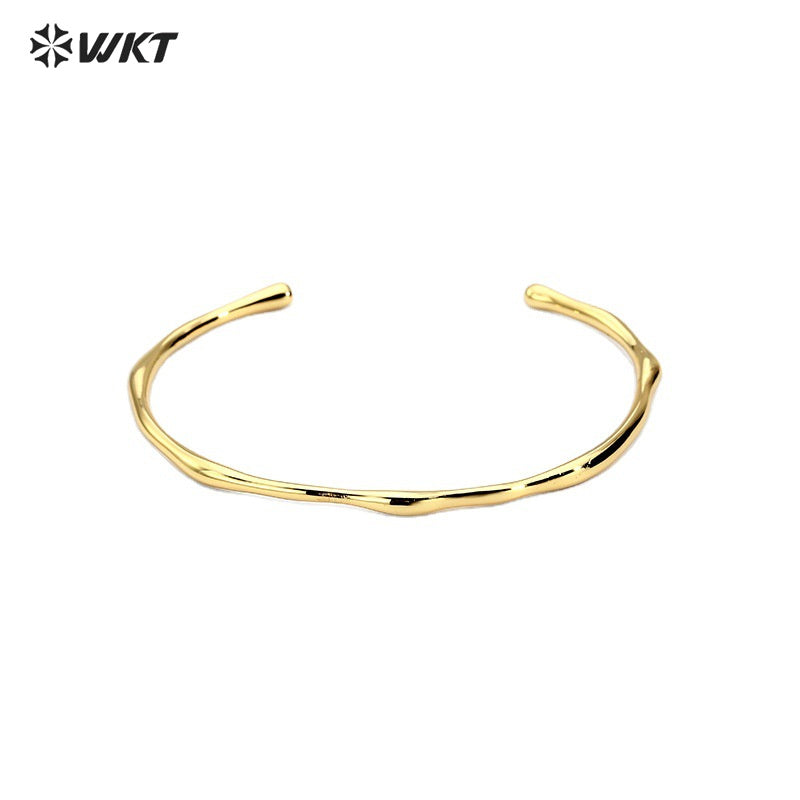 WT-B645 New Fashion Design 18K Real Gold Plated Resist Tarnishable Adjustable Open Size Lady Brass Simple Bangle