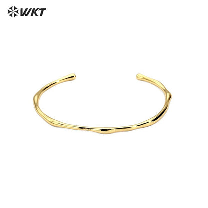 WT-B645 New Fashion Design 18K Real Gold Plated Resist Tarnishable Adjustable Open Size Lady Brass Simple Bangle