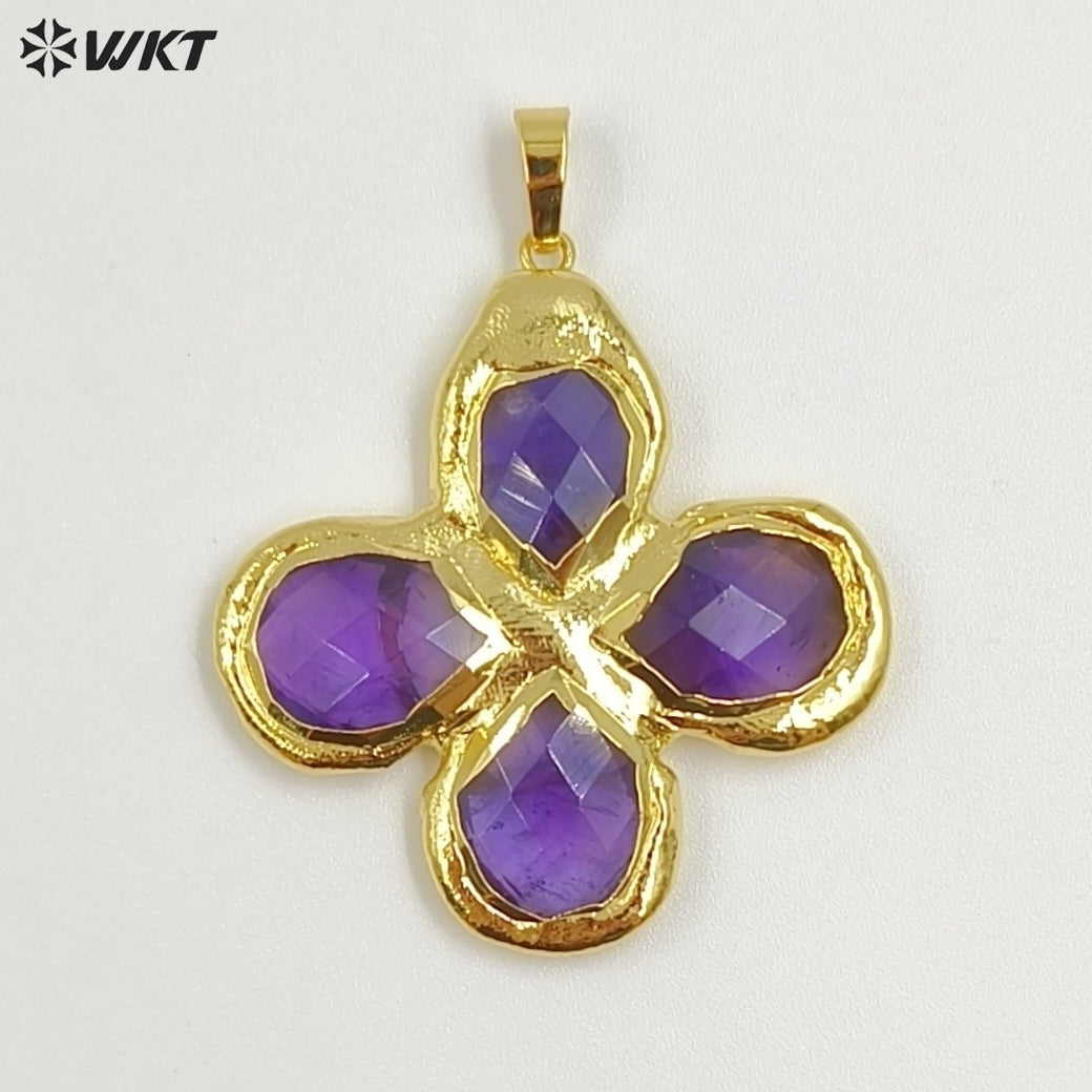 WT-P2055 Popular Sale 18K Gold Plated Tiger Eye Natural Gemstones Cross Pendants For Trendy Necklace Making Accessories
