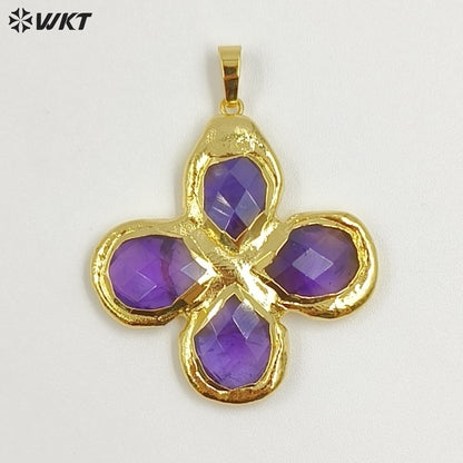 WT-P2055 Popular Sale 18K Gold Plated Tiger Eye Natural Gemstones Cross Pendants For Trendy Necklace Making Accessories