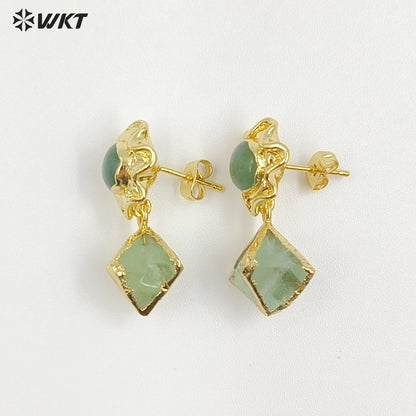 WT-E793 Exquisite Unique 18K Gold Electroplated Natural Gemstones Rhombus Little Earrings As Women Party Birthday Present