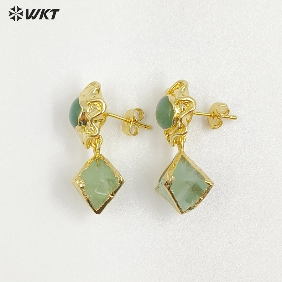 WT-E793 Exquisite Unique 18K Gold Electroplated Natural Gemstones Rhombus Little Earrings As Women Party Birthday Present