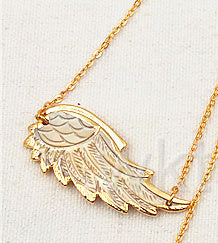 WT-N785 New Wholesale Genuine Shell Carved Feather Necklace, Fashion Gold Plated Double Loops Shell Feather Necklace