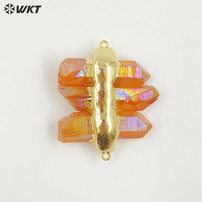 WT-P1612 WKT New Design Gold Electroplated Natural Crystal Quartz Pendant Lady Fashion Double Loops Stone Pendant