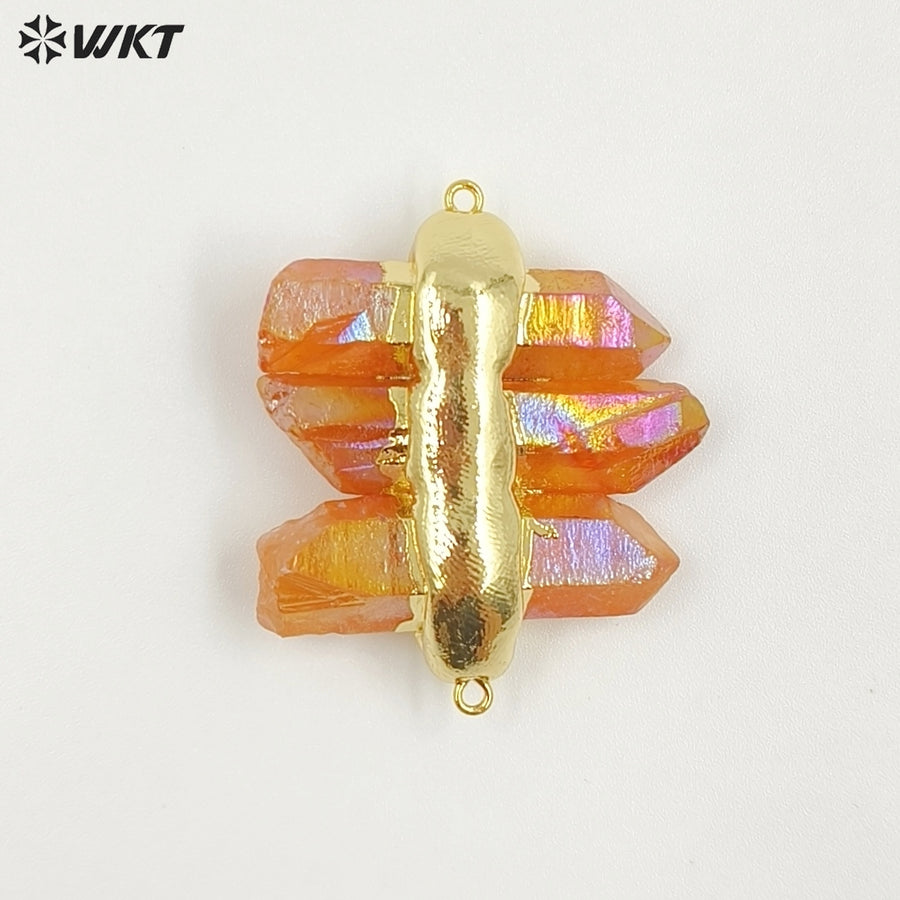 WT-P1612 WKT New Design Gold Electroplated Natural Crystal Quartz Pendant Lady Fashion Double Loops Stone Pendant