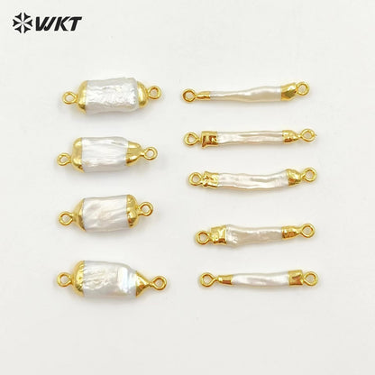 WT-C131 WKT Beautiful Fresh Pearl Pendant With Metal Plated Top Connector for Necklace and Bracelet Connector Jewelry Findings