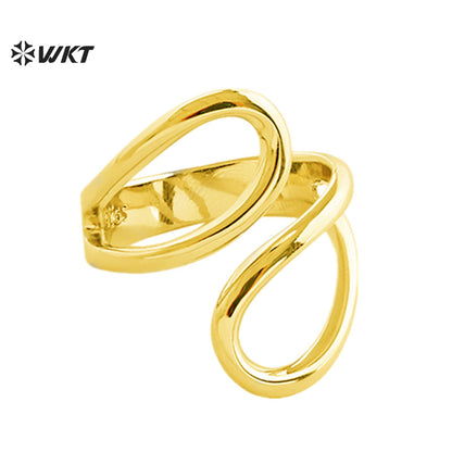 WT-RF014 New Arrival Yellow Brass 18K Gold Plated Trendy Style Spiral Lines Shape Elegant Women Metal Rings For Wedding Gift