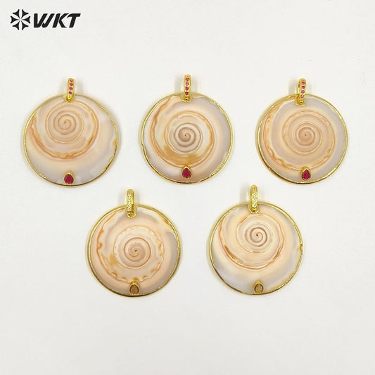 WT-JP486 Trendy Design 18K Gold Electroplated Natural Shell With Colorful Zircon Pendants For Women Popular Jewelry Making