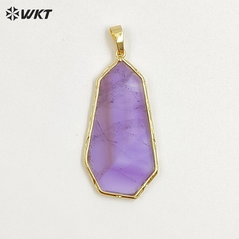 WT-P2127 Wholesale Gold Electroplated Natural Labradorite And Amazonite Stone Geometric Pendants For Lady Necklace Design