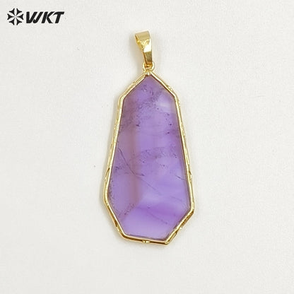 WT-P2127 Wholesale Gold Electroplated Natural Labradorite And Amazonite Stone Geometric Pendants For Lady Necklace Design