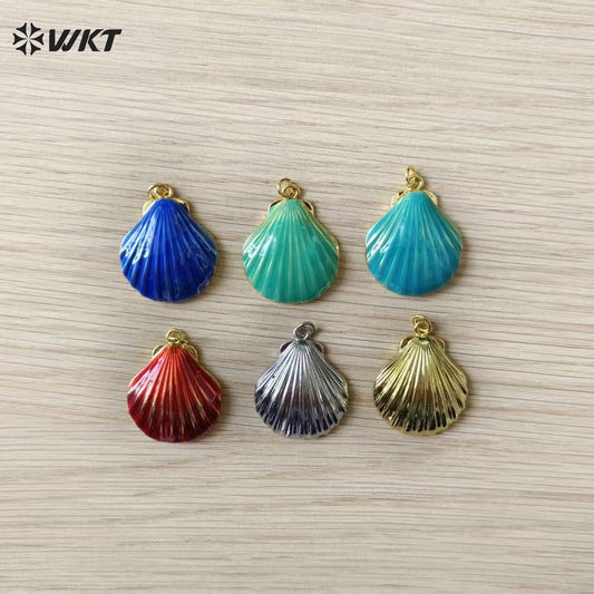 WT-MP321 Wholesale Ocean Series Multi Colors Gold Plated Metal Shell Shape Little Charms Pendant For Necklace Earrings Making