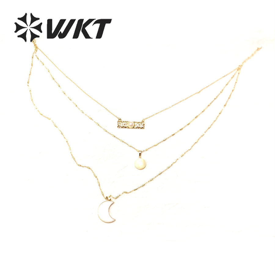 WT-N1327 Wonderful Jewelry Stone with Natural Fresh Shell and While Pearl Pendants Lovely Necklace for Girl As a Gift