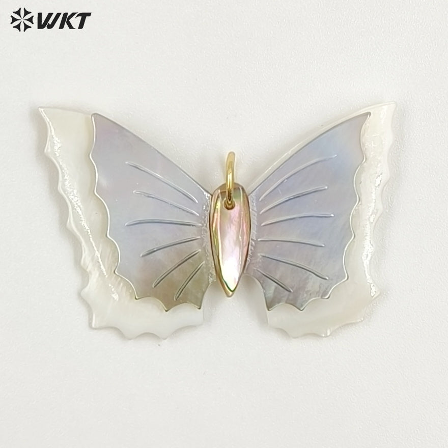 WT-JP462 High Quality Colorful Double Layers Natural Shell Butterfly Shape Gold Pendants For Lady Gifts DIY Accessories
