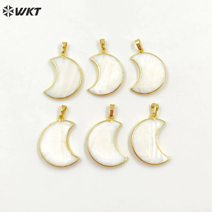 WT-P1137 New Arrival Wholesale High Quality Pure Pearl Moon Pendant with 18K Gold Chic Generous for Gift