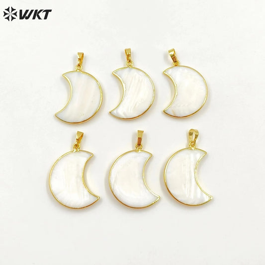 WT-P1137 New Arrival Wholesale High Quality Pure Pearl Moon Pendant with 18K Gold Chic Generous for Gift