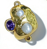 WT-PC023 New Arrival 18K Gold Plated Pearl And Various Colors Zircon Connector With Double Hoops For Women Bracelets Making