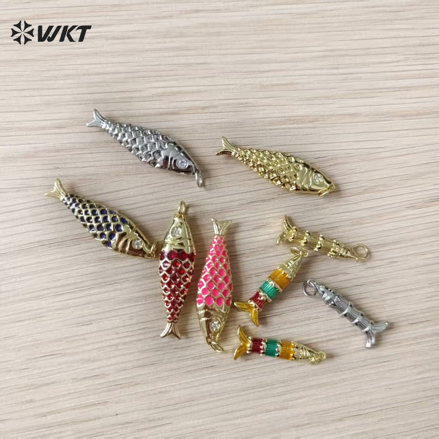 WT-MP322 High Quality Ocean Series Multi Designs Yellow Brass Gold Electroplated Metal Fish Shape Pendants As Jewelry Findings