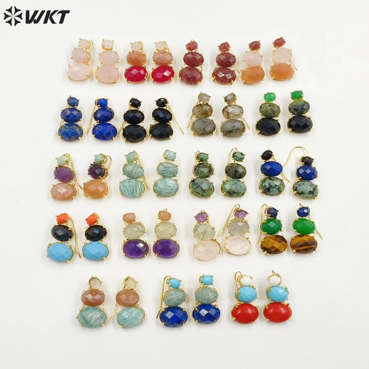 WT-E736 Amazing Colorful Elegant Natural Gemstone Long Charming in Drop Earrings Women Pendant Earrings