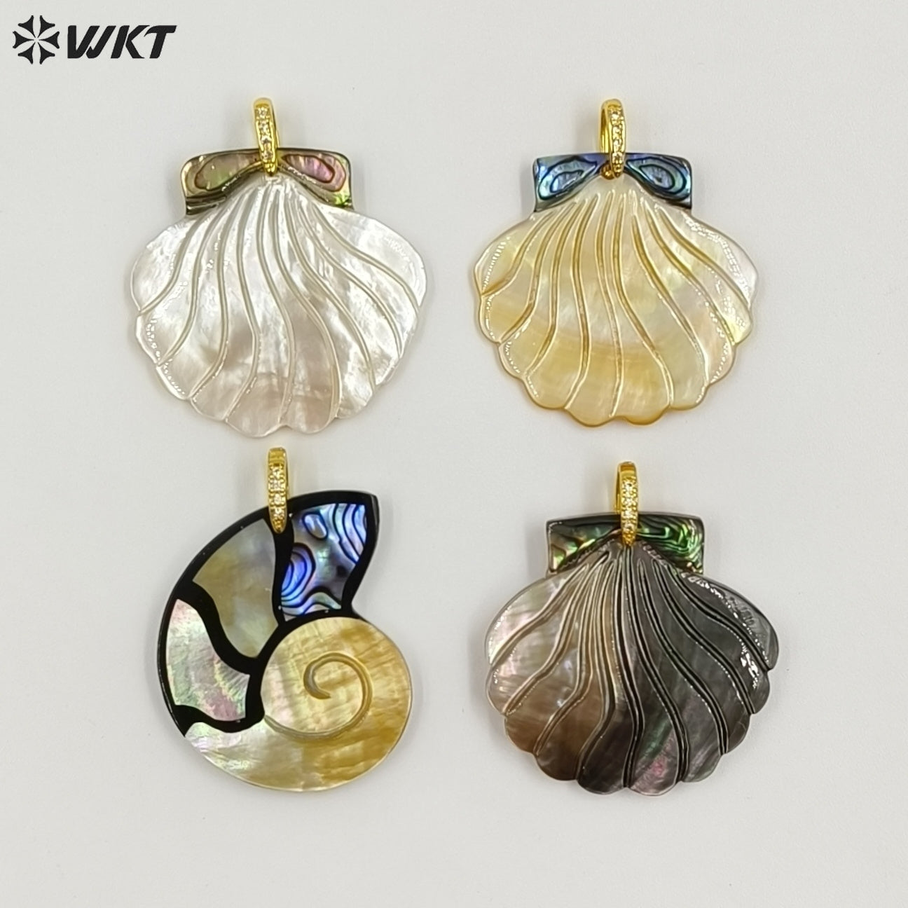 WT-JP467 Good Quality Delicate Various Natural Shells Splicing Conch Shape Pendants For Cute Necklaces Jewelry Design