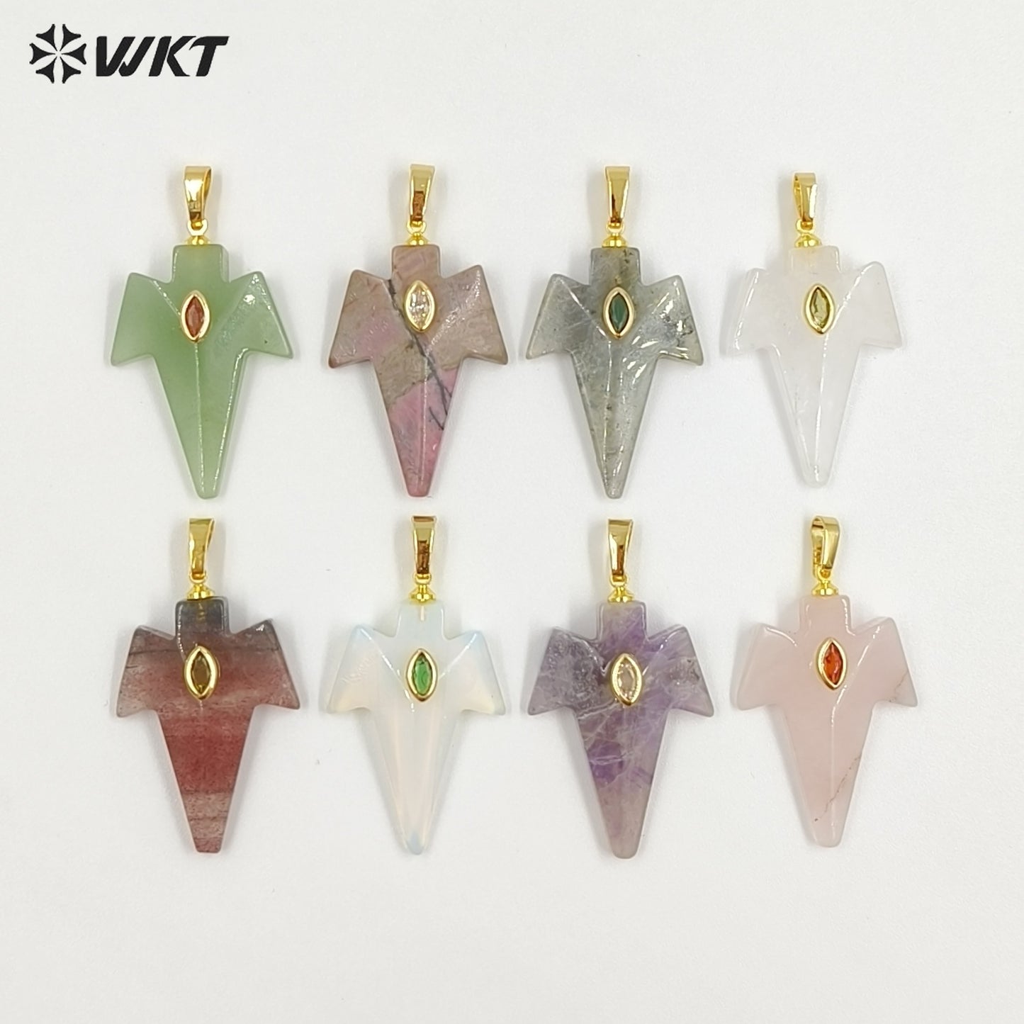 WT-P2096 Unique Design Zircon And Various Natural Gemstones Sword Shape Gold Pendants For Exclusive Necklaces Hand Making
