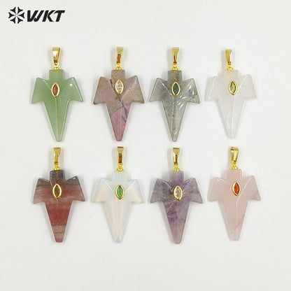 WT-P2096 Unique Design Zircon And Various Natural Gemstones Sword Shape Gold Pendants For Exclusive Necklaces Hand Making