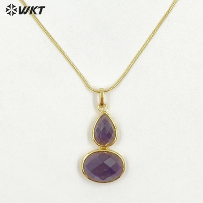 WT-N1537 Trendy Minimalism Gold Plated Thin Chain With Natural Gemstone Gourd Shape Pendant Necklace For Women Daily Wearing