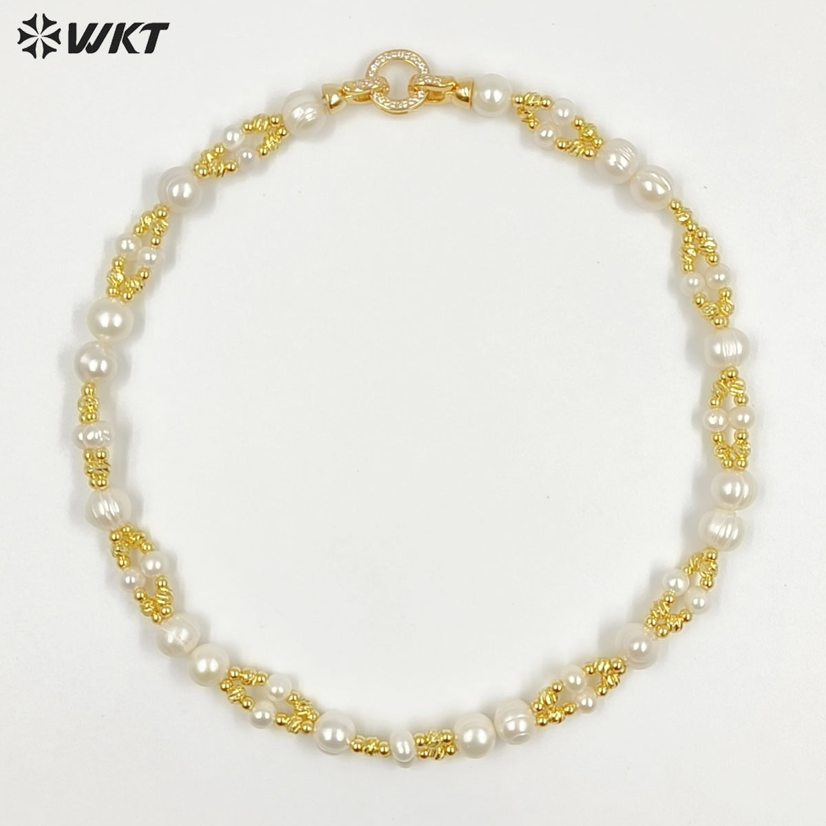 WT-JN376 16 Inch Luxury Simple Style 18K Gold Electroplated Beads And Natural Pearls Necklace For Lady Party Wearing Jewelry