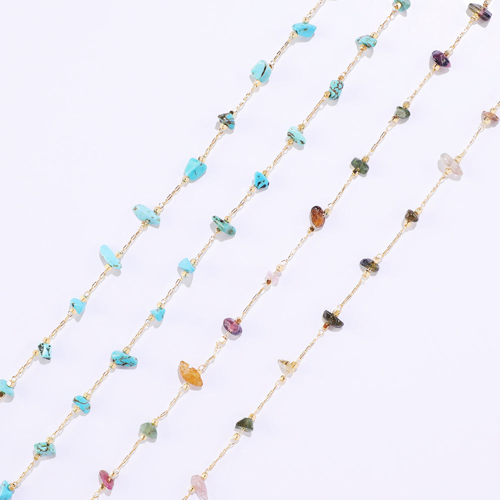 WT-RBC227 Wholesale New Arrival Exquisite Colorful Brass Chain Gold Plated Stone Sell by Meter Handmade Metal Chain