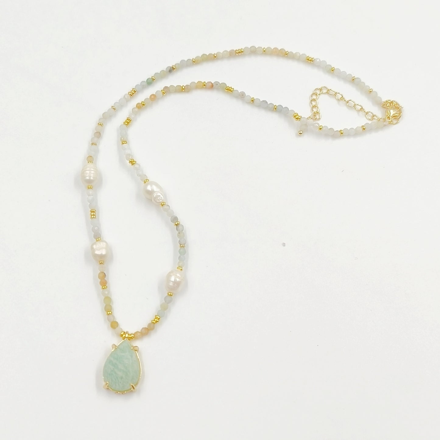 WT-N1436 16+2inch Colorful Chain Natural Gemstone Extend Chain Long Stone Beads Pearl Pendant Necklace