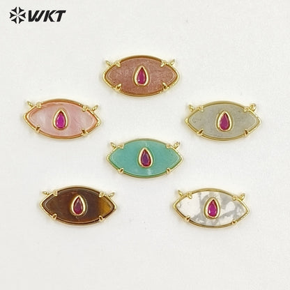 WT-P2120 Fresh Design Waterdrop Zircon And Natural Gemstones Eye Shape Gold Pendants With Double Hoops For Women Necklace DIY