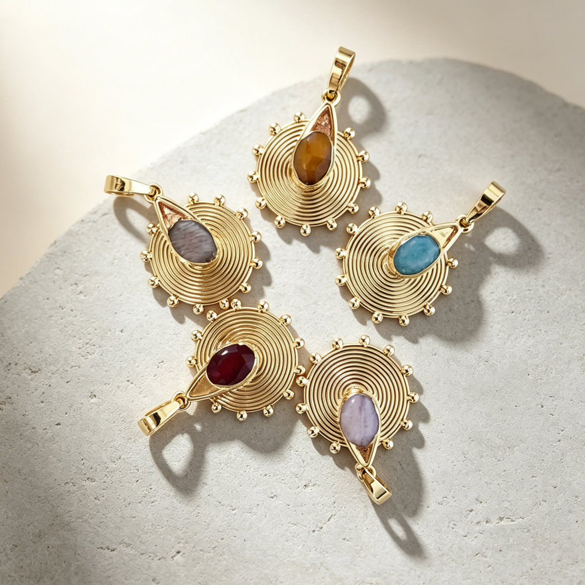 WT-P2150 Unique Wonderful Style 18K Gold Plated Natural Gemstone Sun Shape Pendants For Women Special Necklace DIY Making