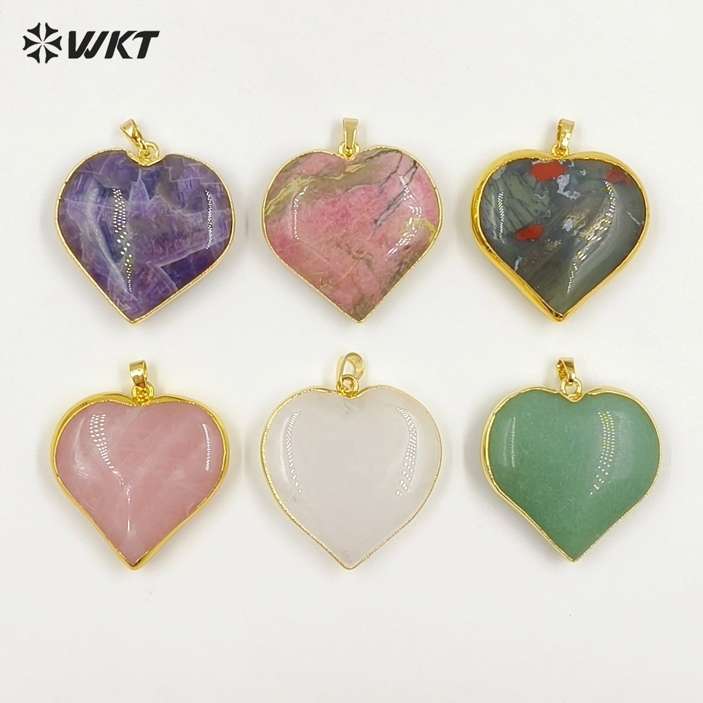WT-P2126 Popular Romantic Style Gold Electroplated Natural Gemstone Heart Shape Pendants For Women Lovely Handmade Necklace DIY